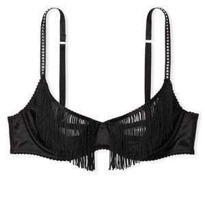 VS Very Sexy Fringe Open Quarter Cup Bra Black Sexy Roaring 20s Underwire NWT